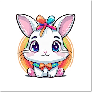 Cute colorful bunny with bowtie Posters and Art